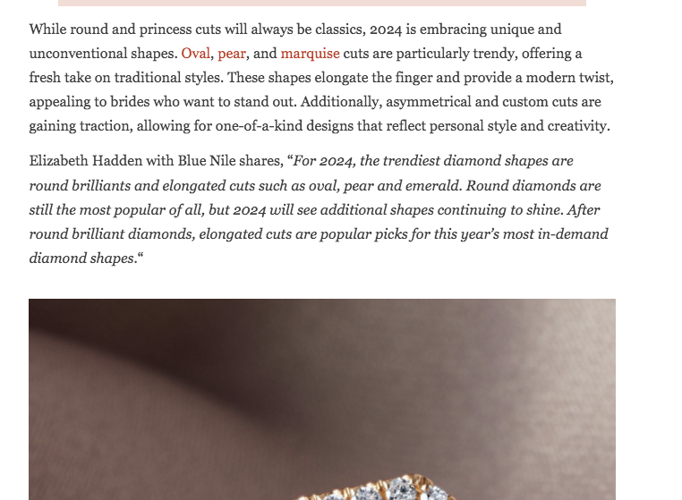 screenshot of a blog post about engagement rings